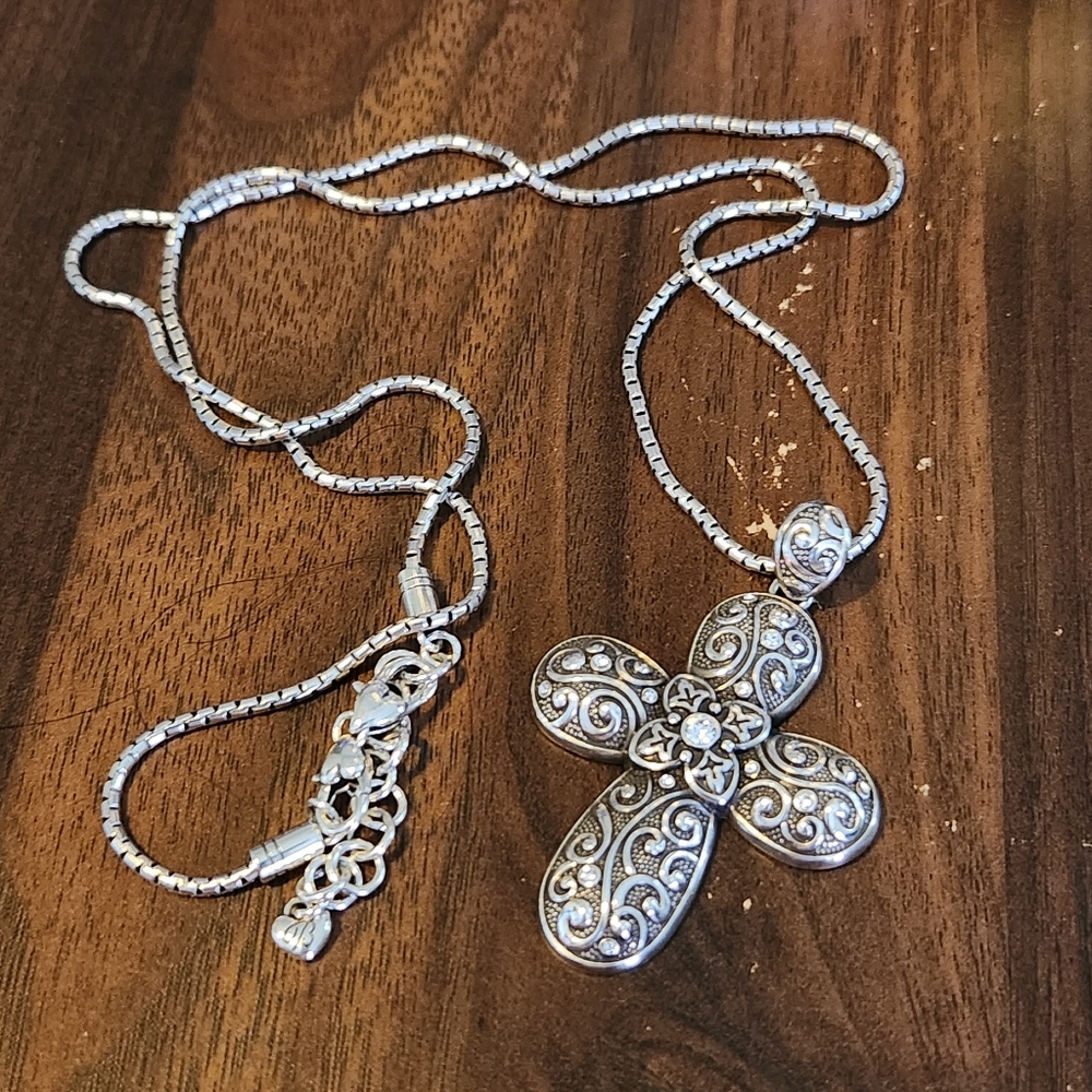 BRIGHTON convertible SILVER CROSS NECKLACE WEAR LONG OR SHORT religious catholic